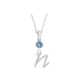 Plain Chain+Pendant+Crystal Diamond Blue+Letter N