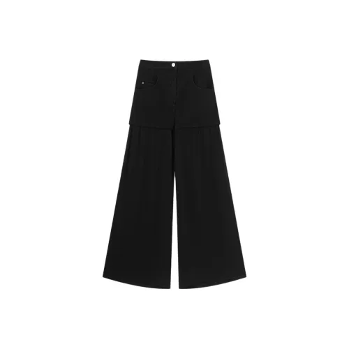 CHICJOC 더블 레이어 패치워크 EU 데님 & 실크 Jennie 클래식 블랙 여성 청바지