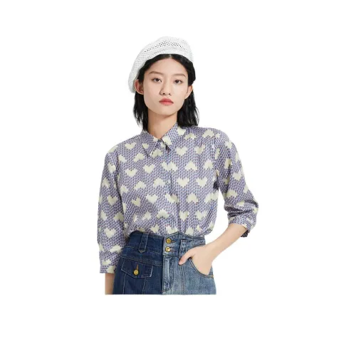 MIIDII 핑크 카키 꽃무늬 여성 셔츠