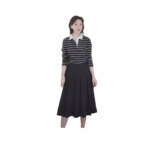 RUIENCO. 블랙 여성 캐주얼 롱 스커트