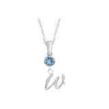 Plain Chain+Pendant+Crystal Diamond Blue+Letter W