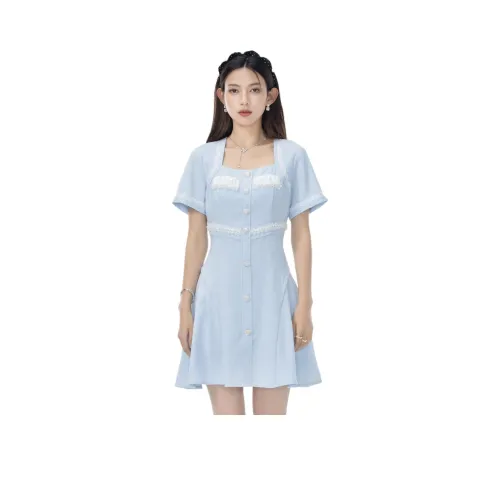 에뮤 라이트 블루 여성 반팔 원피스