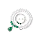 Pearl Green Chalcedony Elegance Clothing Sets[Necklace/Bracelet/Stud Earrings]