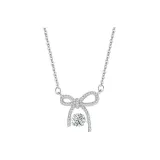 Lively Bowknot Silver Necklace (White Zircon)