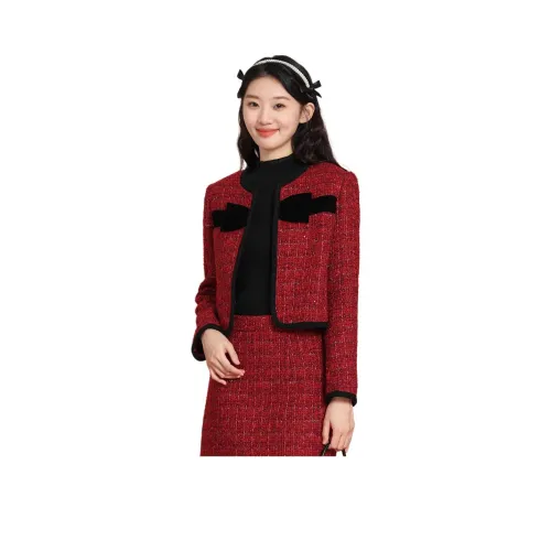 Duoyi 라인 스톤 레드 여성 투피스 스커트 세트