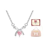 Pink Bowknot Heart Necklace+Sweet Box