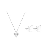 Sweetheart Butterfly Necklace Stud Earrings Combination[S999 Fine Silver]