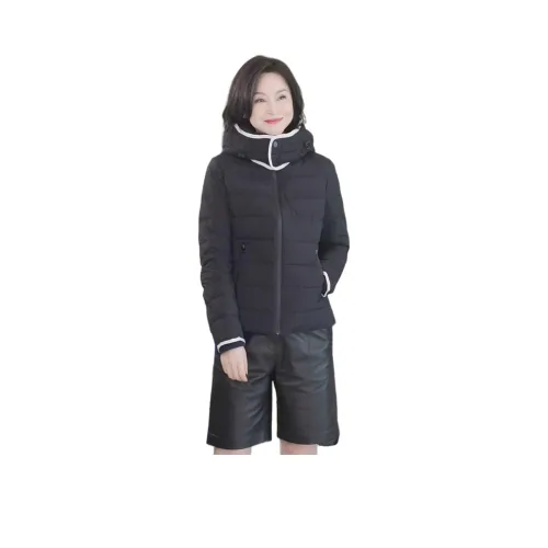 RUIENCO. 블랙 컬러 블록 여성 다운 재킷