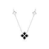 925 Sterling Silver, Lucky Four-Leaf Clover Double-Sided Necklace (Black)