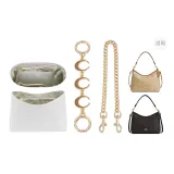 (Coach Hobo Bag) White DuPont Paper+Gold Brown Moon+Dog Clip Decorative Chain 45cm