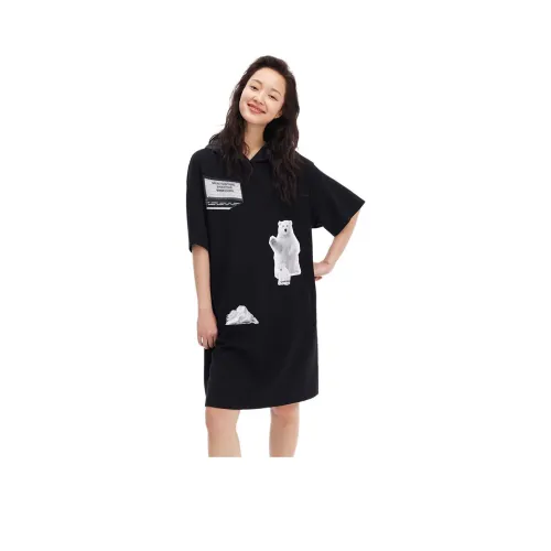 URLAZH 블랙 여성 반팔 원피스