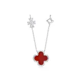 925 Sterling Silver, Wish Four-Leaf Clover Double-Sided Necklace (Red)