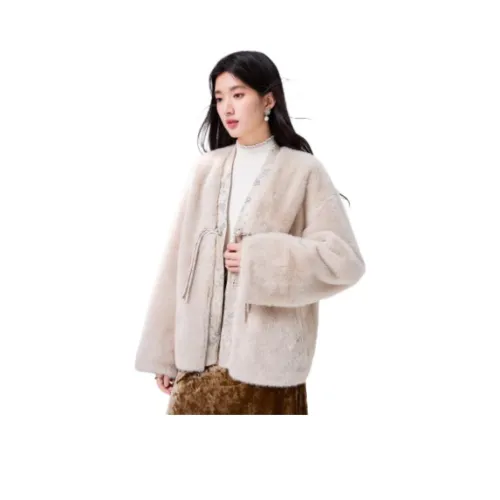 Qiushui Yiren 샌디 색상 여성 벨벳 재킷