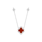 925 Sterling Silver, Heartbeat Four-Leaf Clover Double-Sided Necklace (Red)