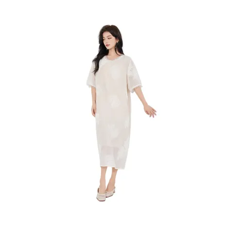 LULUALWAYS 애프리콧 여성 반팔 원피스
