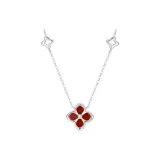 925 Sterling Silver, Lucky Four-Leaf Clover Double-Sided Necklace (Red)