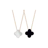 18K Gold Double-Sided Four-Leaf Clover Necklace (Black & White)