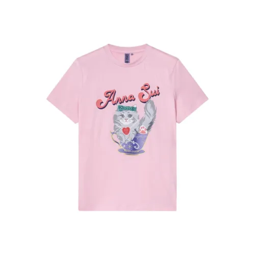ANNA SUI 가을 베고니아 핑크 여성 티셔츠