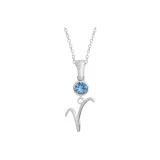 Plain Chain+Pendant+Crystal Diamond Blue+Letter V