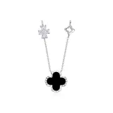 925 Sterling Silver, Wish Four-Leaf Clover Double-Sided Necklace (Black)
