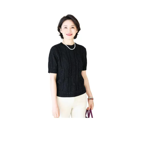 RUIENCO. 블랙 브레이디드 자수 및 라미에 여성 니트웨어