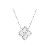 925 Sterling Silver Lucky Four-Leaf Clover Double-Sided Necklace (White)