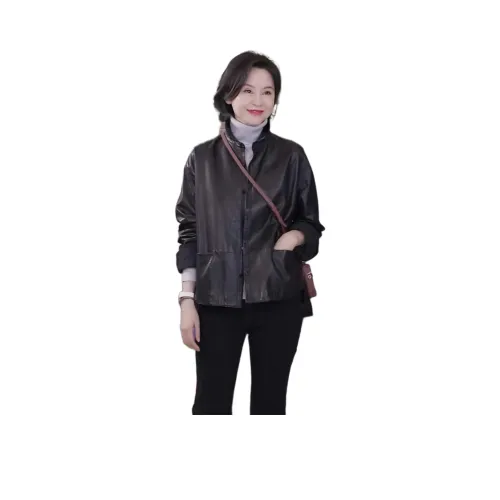 RUIENCO. 블랙 여성 가죽 자켓