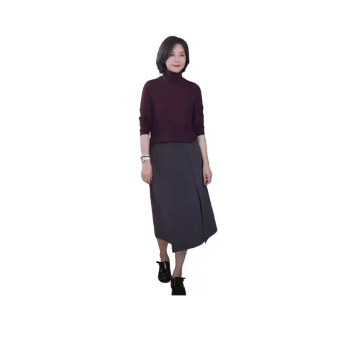 RUIENCO. 그레이 여성 캐주얼 롱 스커트
