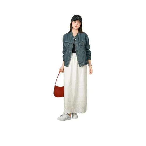 DAMABAIFENBAI 화이트 여성 캐주얼 롱 스커트