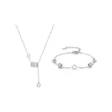 Silver Small Round Pendant Clothing Sets-Necklace+Bracelet