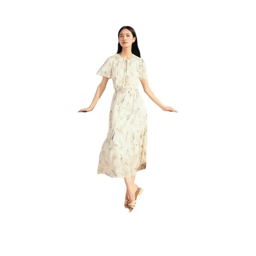 Yiner 크림 화이트 여성 반팔 원피스