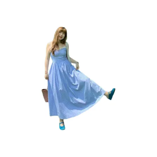 MIMIZI 블루 체크 캐미솔 드레스 여성 슬립 원피스