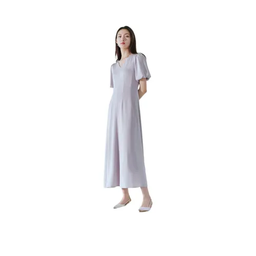 TKY SHOP 그레이 퍼플 여성 반팔 원피스