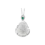 White Chalcedony Maitreya Buddha Necklace[Trumpets-Comes with S925 Silver Chain]