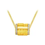Small Round Pendant with Fortune Character and Zircon Necklace