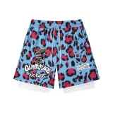 Mock Two-Piece Leopard Print Blue-Camouflage Ape Head+Embroidered Label