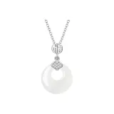 Silver 925-Fu Character Pendant Peaceful Buckle Necklace, Silver