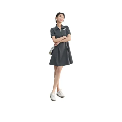 XIRAN 라바 그레이 여성 반팔 원피스
