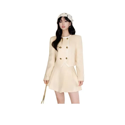 GUO JINGYI 라이트 옐로우 여성 크롭 코트