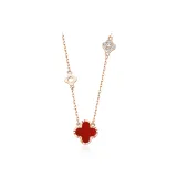 Four-Leaf Clover Necklace, Red[S999 Fine Silver]