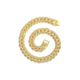 Gold Full Rhinestones Cuban Necklace