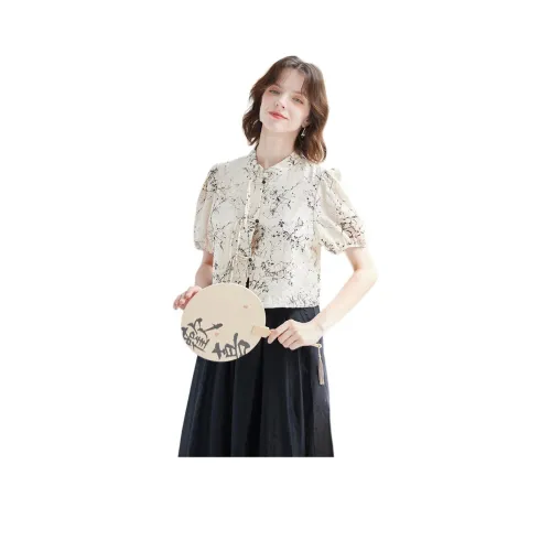 NAWAIN 블랙 플로럴 베이지 여성 셔츠