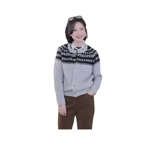 RUIENCO. 그레이 페어 아일랜드 자카드 여성 스웨터