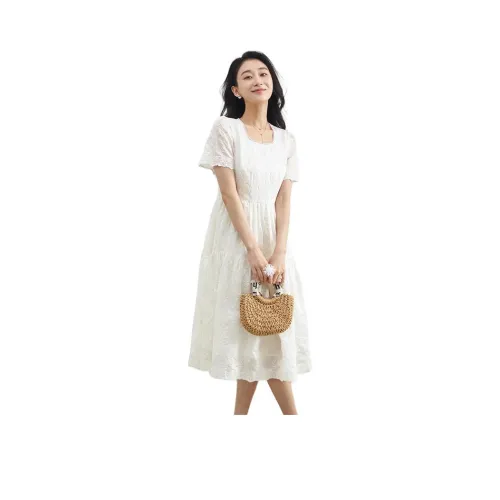 XIRAN 애프리콧 여성 반팔 원피스
