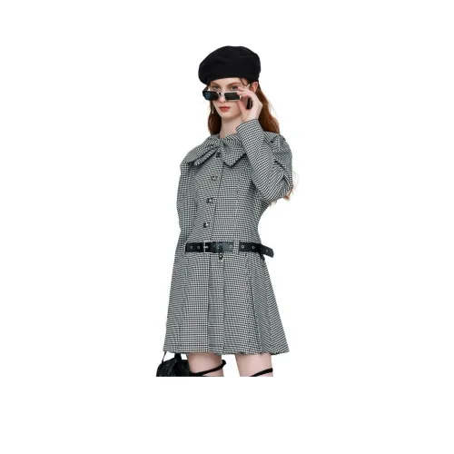 GIVH SHYH 하운드 투스 여성 긴팔 원피스