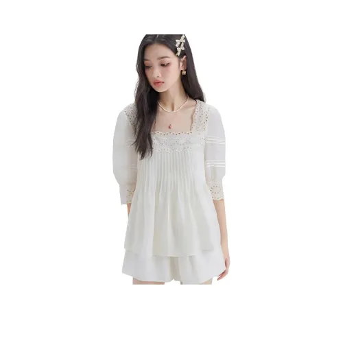 DEAR DEER PUFF 화이트 여성 셔츠
