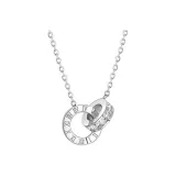 Silver White Diamond Double Ring Necklace