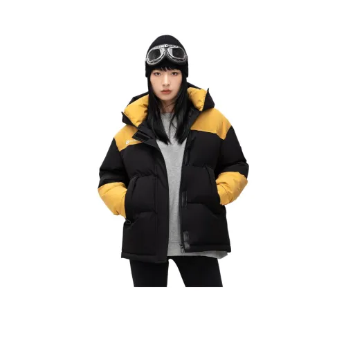 YABAOBAO 블랙 옐로우 남녀공용 다운 재킷