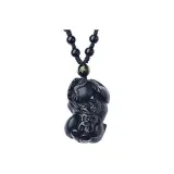 Obsidian Chinese Auspicious Animal Pendant Bead Chain