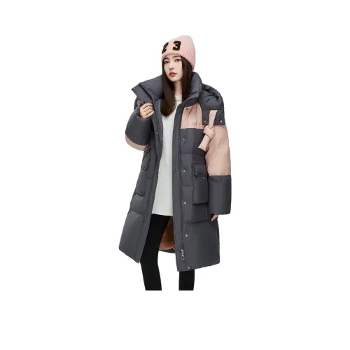 YABAOBAO 그레이 핑크 여성 다운 재킷